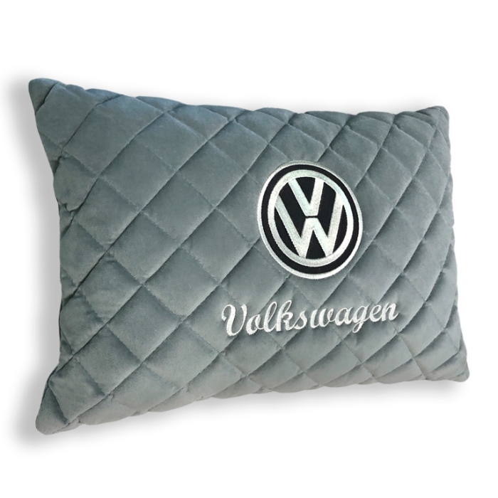 Подушки из алькантары Подушка из алькантары с вышивкой Volkswagen (Серая)