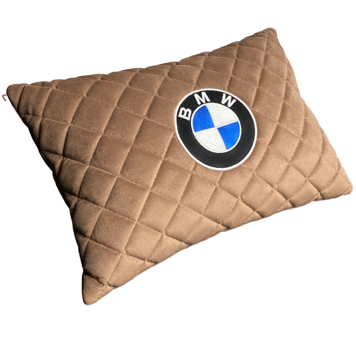 Подушки из алькантары Подушка из алькантары с вышивкой BMW (Светло-коричневая)
