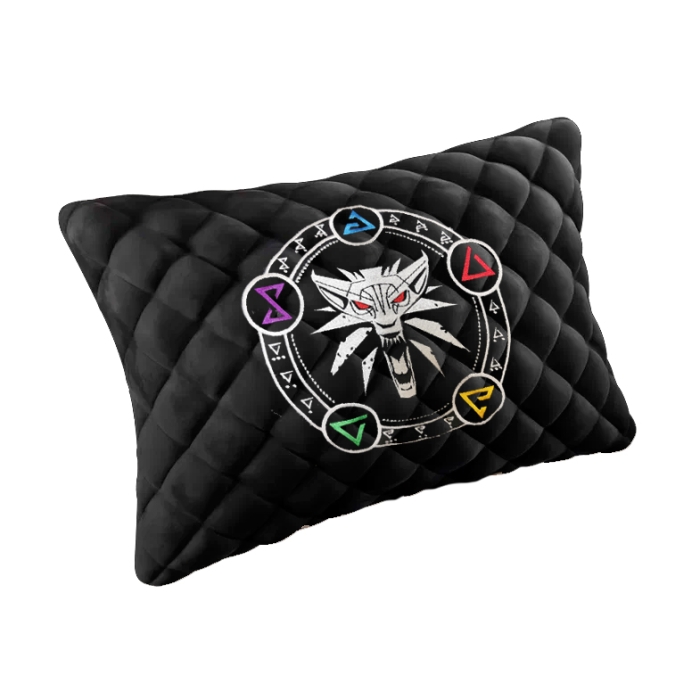 Подушки из алькантары Подушка из алькантары черная с вышивкой Ведьмак